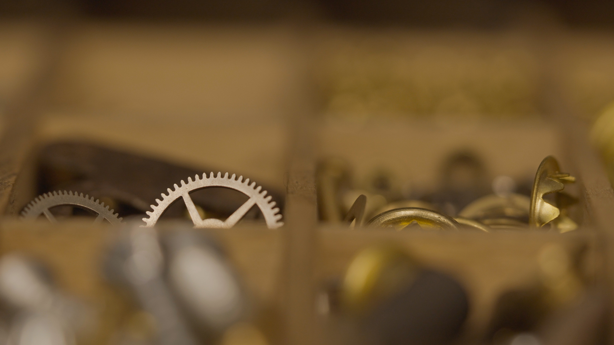 Each part of a clock requires a meticulous amount of organization when being stored. These parts are located inside t…