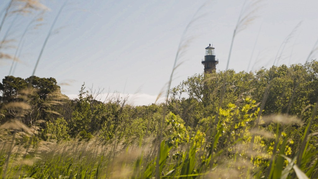 The Currituck Lighthouse stands above the reeds and marsh as remains a testament to the history of the rocky shore along Corolla.